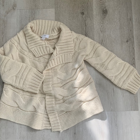 Loft Cardigan Wide Cable Knit Wool Blend Open Front Ivory Size XS/S chunky - Picture 1 of 10